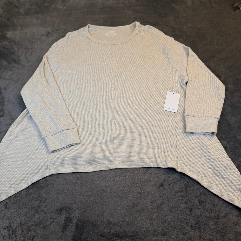 Westbound Waffle Knit Top Womens Small Gray Sharkbite Hem Long Sleeve NWT